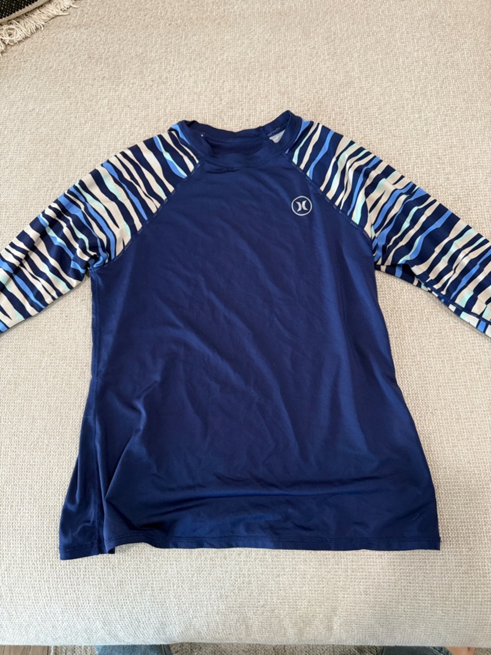 Hurley Navy Long Sleeve Swim Shirt with Blue Stripe Sleeves